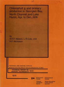 Chlorophyll a and Primary Production in Georgian Bay, North Channel, and Lake Huron, Apr