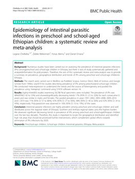 Epidemiology of Intestinal Parasitic Infections in Preschool and School