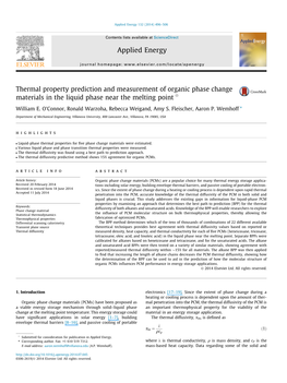 Thermal Property Prediction and Measurement of Organic Phase Change Materials in the Liquid Phase Near the Melting Point Q ⇑ William E