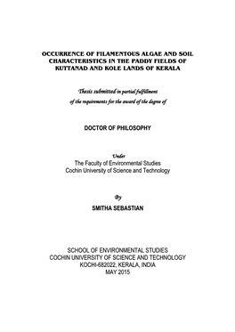 Thesis Submitted DOCTOR of PHILOSOPHY the Faculty Of