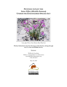 Aztec Gilia (Aliciella Formosa) UNDER the ENDANGERED SPECIES ACT