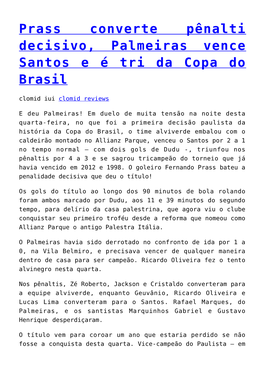 Prass Converte Pênalti Decisivo, Palmeiras Vence Santos E É Tri Da Copa Do Brasil Clomid Iui Clomid Reviews