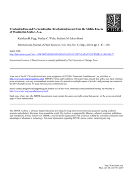 Trochodendron and Nordenskioldia (Trochodendraceae) from the Middle Eocene of Washington State, U.S.A