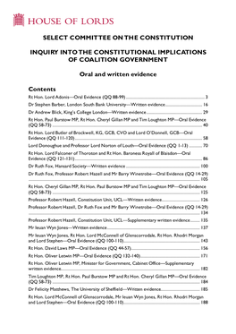 Corrected Oral and Written Evidence on the Inquiry Into the Constitutional