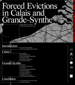 Forced Evictions in Calais and Grande-Synthe 1 August 2018 – 1 June 2019 the Human Rights Observers Project