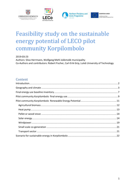 Feasibility Study on the Sustainable Energy Potential of LECO Pilot Community Korpilombolo