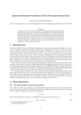 Apparent Horizon Formation in Five-Dimensional Spacetime 1