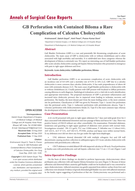 GB Perforation with Contained Biloma a Rare Complication of Calculus Cholecystitis