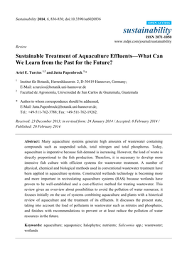 Sustainable Treatment of Aquaculture Effluents—What Can We Learn from the Past for the Future?