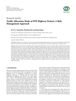 Research Article Traffic Allocation Mode of PPP Highway Project: a Risk Management Approach