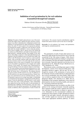 Inhibition of Seed Germination by Far Red Radiation Transmitted Through Leaf Canopies