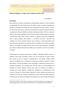 1 Ritmos Da Diáspora: O Violino Como Tradição Em Cabo Verde Luiz
