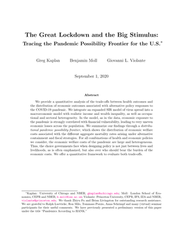 The Great Lockdown and the Big Stimulus: Tracing the Pandemic Possibility Frontier for the U.S.∗