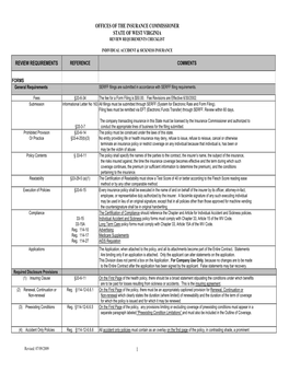 Offices of the Insurance Commissioner State of West Virginia Review Requirements Checklist