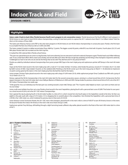 Indoor Track and Field DIVISION I MEN’S