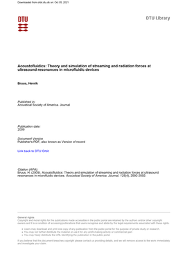 Acoustofluidics: Theory and Simulation of Streaming and Radiation Forces at Ultrasound Resonances in Microfluidic Devices