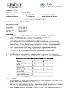 2020 BMW Championship (The Second of Three Events in the Fedexcup Playoffs)