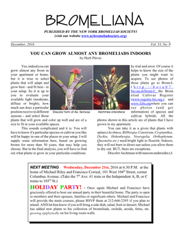 BROMELI ANA PUBLISHED by the NEW YORK BROMELIAD SOCIETY1 (Visit Our Website