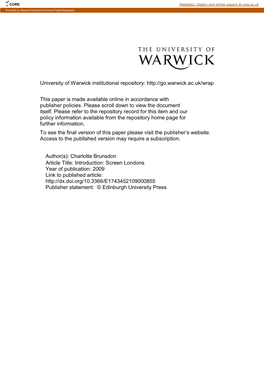 Screen Londons Year of Publication: 2009 Link to Published Article: Publisher Statement: © Edinburgh University Press