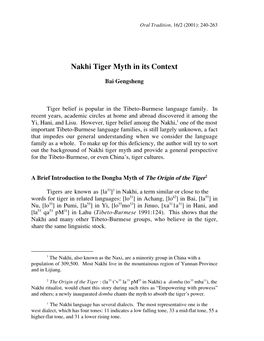Nakhi Tiger Myth in Its Context
