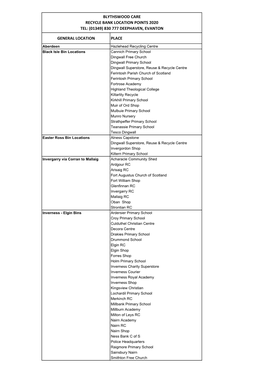 Bin Locations May 2021