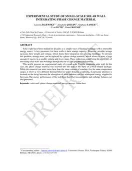 Experimental Study of Small-Scale Solar Wall Integrating Phase Change Material