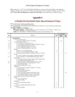 Appendix I a Checklist of the Macrobenthic Marine Algae and Seagrasses of Oregon