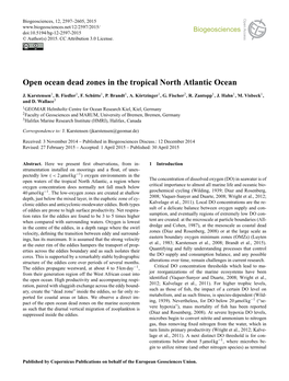 Open Ocean Dead Zones in the Tropical North Atlantic Ocean