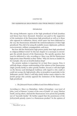 The Hasmonean High Priests and Their Priestly Descent Introduction The