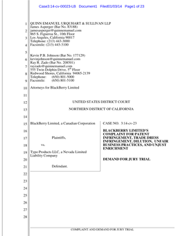 Case3:14-Cv-00023-LB Document1 Filed01/03/14 Page1 of 23