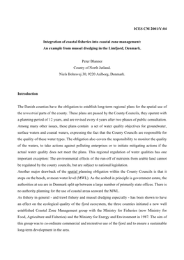 Integration of Mussel Dredging Into Coastal Zone Management: An