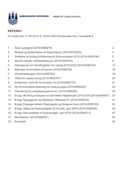 REFERAT for Mødet Den 11.04.2019, Kl