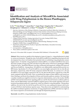 Identification and Analysis of Micrornas Associated with Wing Polyphenism in the Brown Planthopper, Nilaparvata Lugens