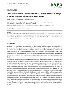 Characterization of Salvia Verticillata L. Subsp. Amasiaca (Freyn & Bornm.)