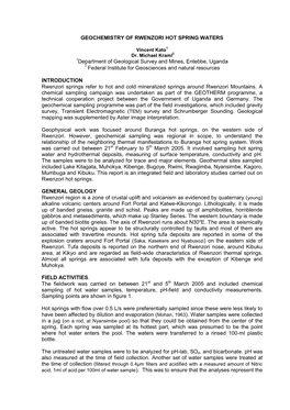 Geochemistry of Rwenzori Hot Spring Waters