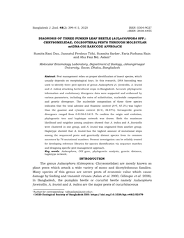 AULACOPHORA SPP.: CHRYSOMELIDAE; COLEOPTERA) PESTS THROUGH MOLECULAR Mtdna-COI BARCODE APPROACH