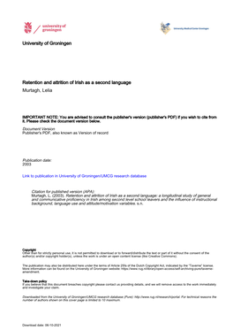 Retention and Attrition of Irish As a Second Language Murtagh, Lelia