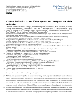 Climate Feedbacks in the Earth System and Prospects for Their Evaluation