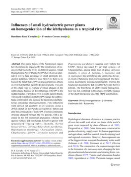 Influences of Small Hydroelectric Power Plants on Homogenization of the Ichthyofauna in a Tropical River