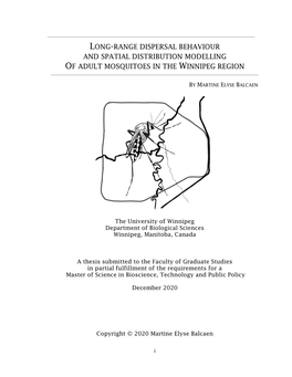 Long-Range Dispersal Behaviour and Spatial Distribution Modelling of Adult Mosquitoes in the Winnipeg Region