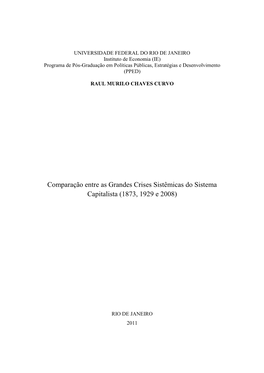 Comparação Entre As Grandes Crises Sistêmicas Do Sistema Capitalista (1873, 1929 E 2008)