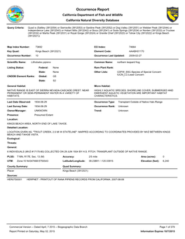 Appendix 6 CNDDB Occurrence Report