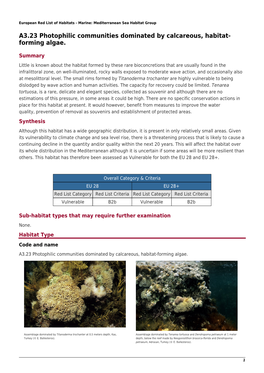 A3.23 Photophilic Communities Dominated by Calcareous, Habitat- Forming Algae