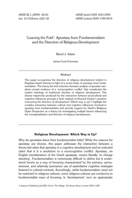 'Leaving the Fold': Apostasy from Fundamentalism and the Direction