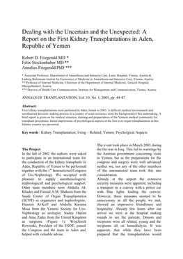 Dealing with the Uncertain and the Unexpected: a Report on the First Kidney Transplantations in Aden, Republic of Yemen