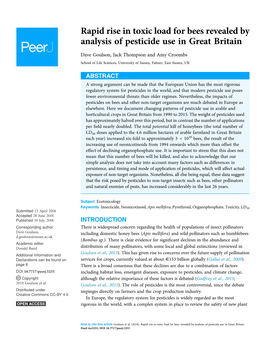 Rapid Rise in Toxic Load for Bees Revealed by Analysis of Pesticide Use in Great Britain