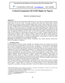 Critical Examination of LGBT Rights in Nigeria