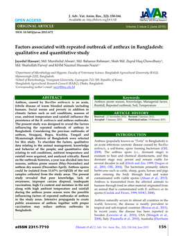Factors Associated with Repeated Outbreak of Anthrax in Bangladesh: Qualitative and Quantitative Study