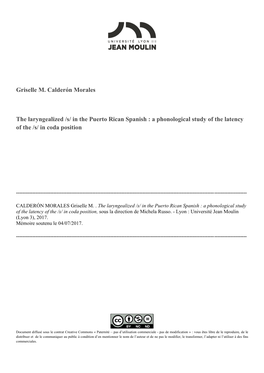 In the Puerto Rican Spanish : a Phonological Study of the Latency of the /S/ in Coda Position