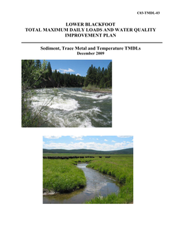 Lower Blackfoot Total Maximum Daily Loads and Water Quality Improvement Plan